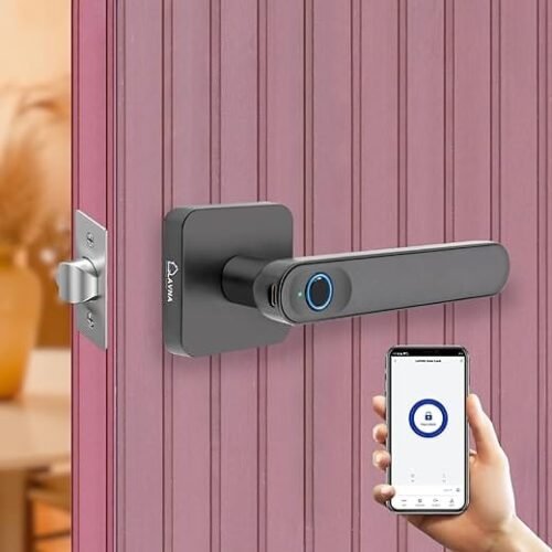 LAVNA Zinc La15 Smart Digital Door Lock With Fingerprint Mobile App And Manual Key Access Suitable For 28 Mm To 55Mm Wooden Door Fit With Right N Left Door Handle Black (Biometric Scanner)