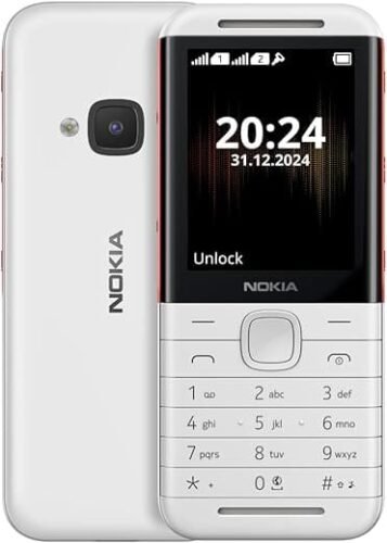 Nokia 5310 Dual SIM Keypad Phone with MP3 Player Wireless FM Radio and Rear Camera with Flash  White/Red (Keypad Mobile)