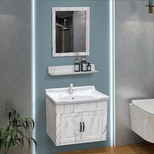 Plantex Unbrekable Bathroom Vanity Cabinet & Washbasin Set/Washbasin with Cabinet/Basin Cabinet for Bathroom with Mirror White (Electric Fireplace)