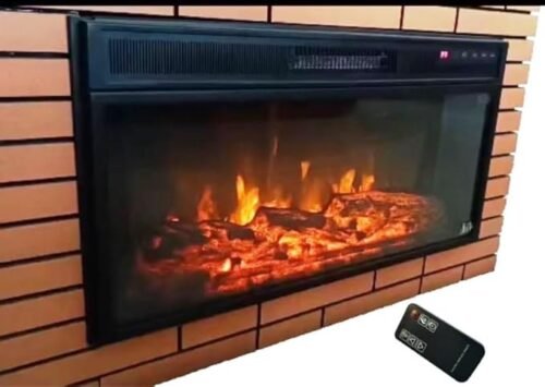 RVA Decorative Electric Fireplace 28x16x6 Inches LxHxD with Remote and Heating Options Matt Black (Electric Fireplace)