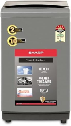 SHARP 7.5 kg 5 Star Inverter Fully Automatic Top Load Washing Machine EST75NGY Dual Inlet Inox Grey (Washing Machine)