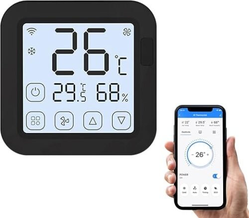 Ubervia Thermostat Tuya Smart WiFi IR Air Conditioner Controller Thermostat with LCD Display App Control Temperature Humidity Sensor Compatible with Alexa Google Home for Mini Split Portable AC (Smart Thermostat)